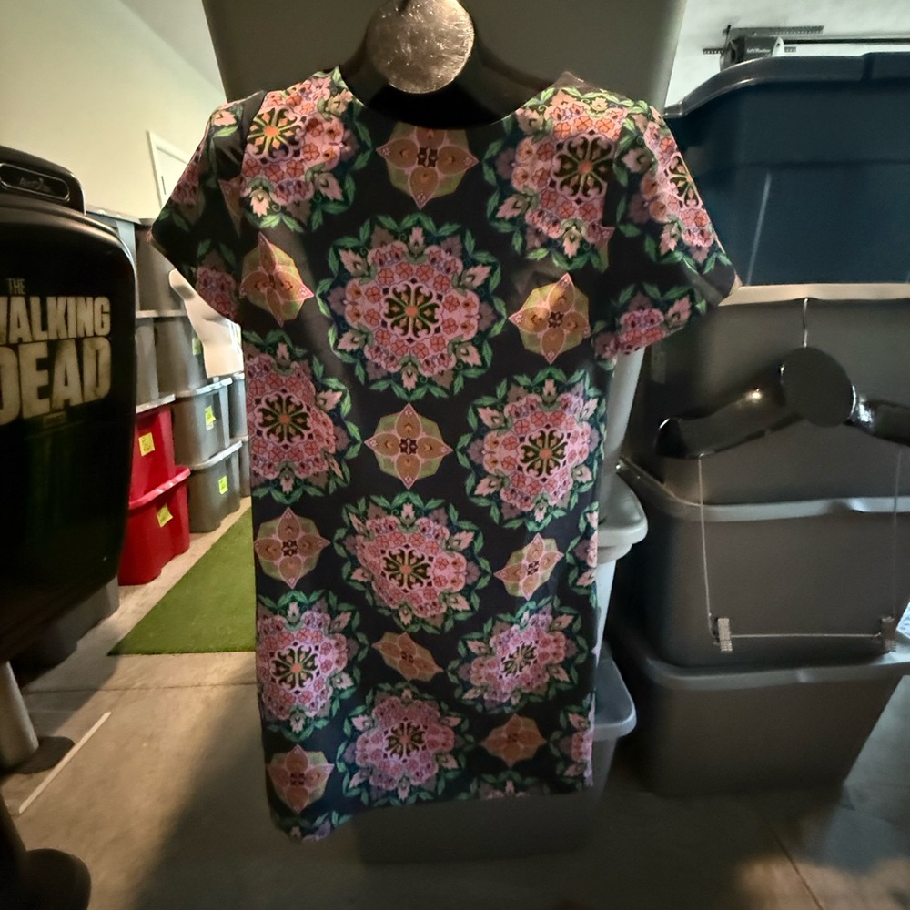 J. Crew Green Mini Dress with Pink Floral Medallions